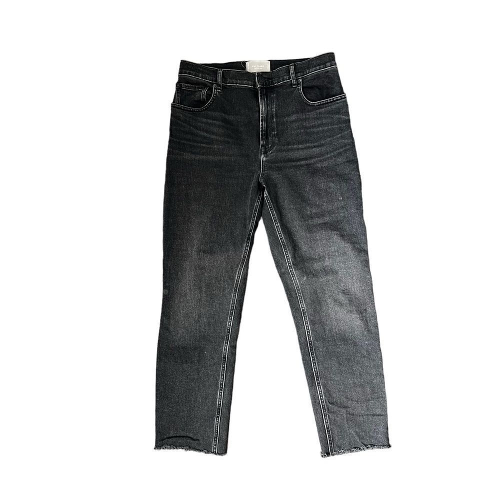 Everlane The Cheeky High Rise Straight Leg Washed Black Raw Hem Jeans Size 31